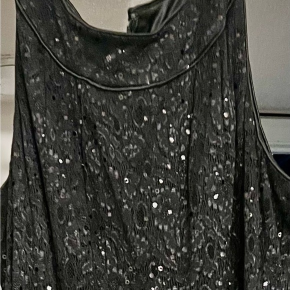 WOMENS PLUS SIZE DRESS - R&M RICHARDS BLACK LIKE SEQUINS ALL OVER LENGTH 43” ZIP - Picture 2 of 5